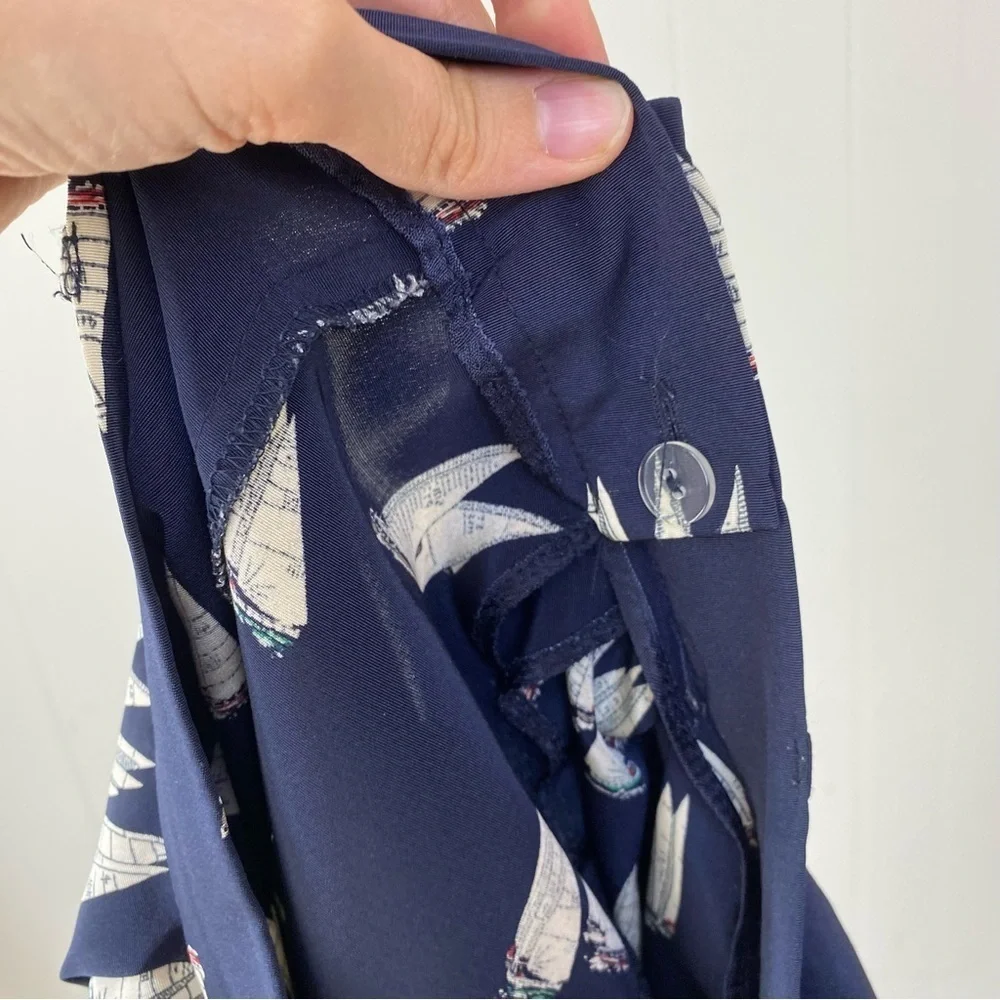 J.G. Hook Womens Midi Skirt 29” W Navy White Sailboat Pleated Nautical Pockets * - Picture 12 of 16